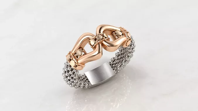 small size Diamond cut gold finish mesh ring with support