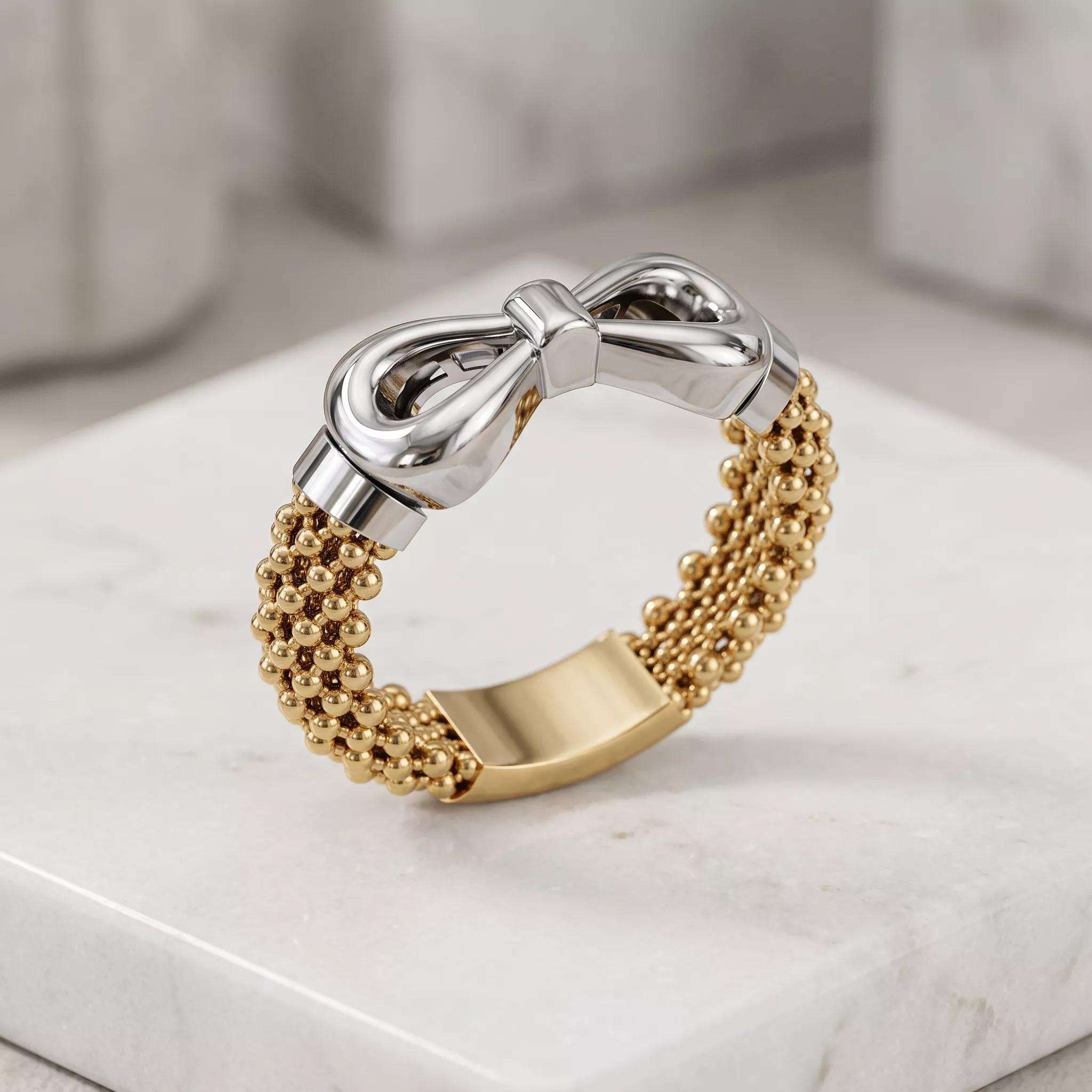 small size bow mesh ring with support 3D print model