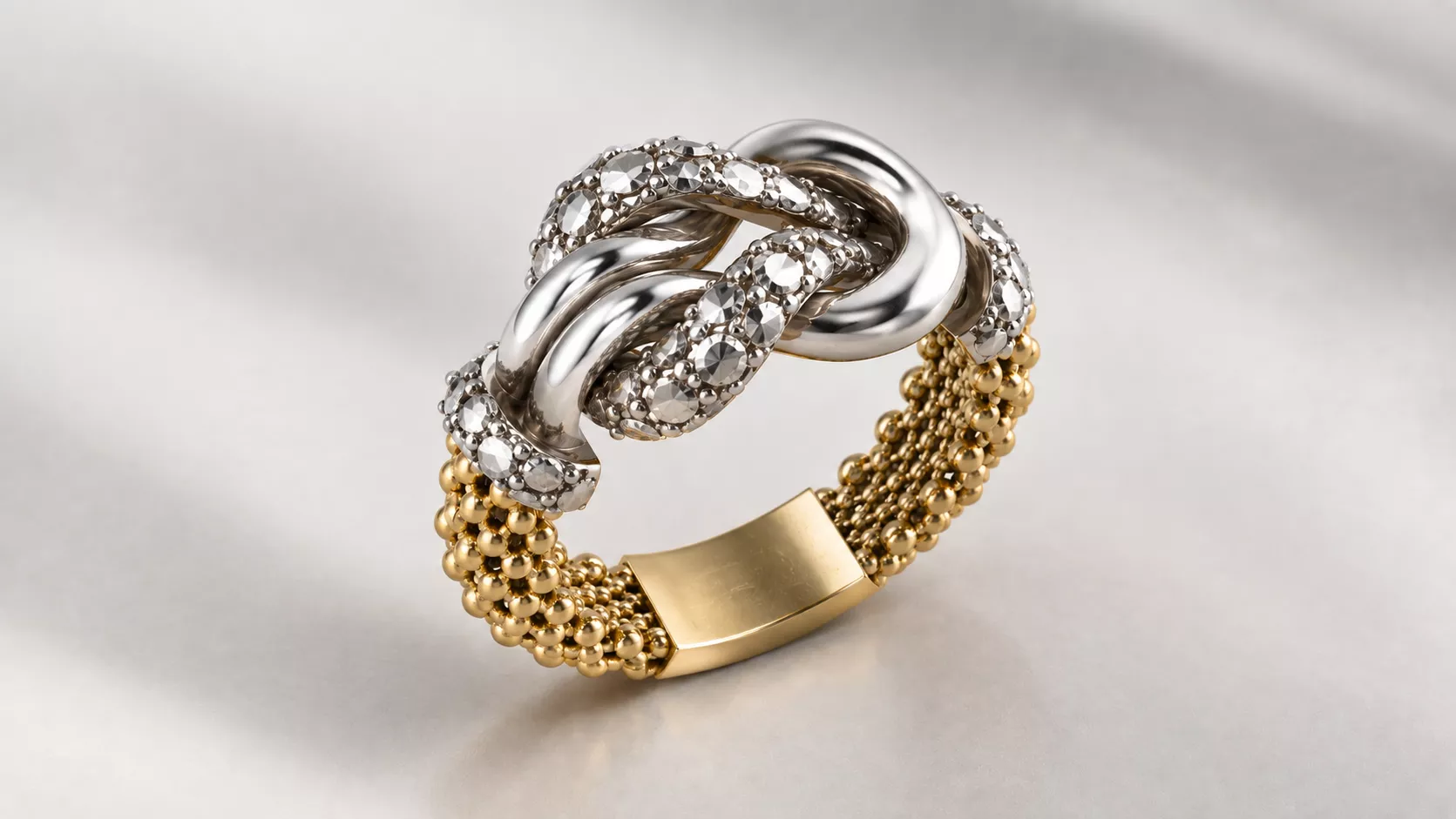 small Diamond cut gold finish knot mesh ring with support 3D print model