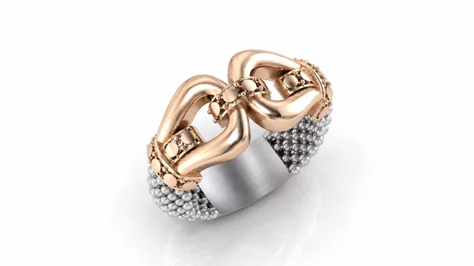 big size Diamond cut gold finish chain link mesh ring