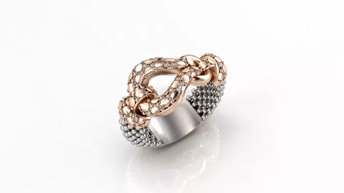 big size Diamond cut gold finish infinity mesh ring with support