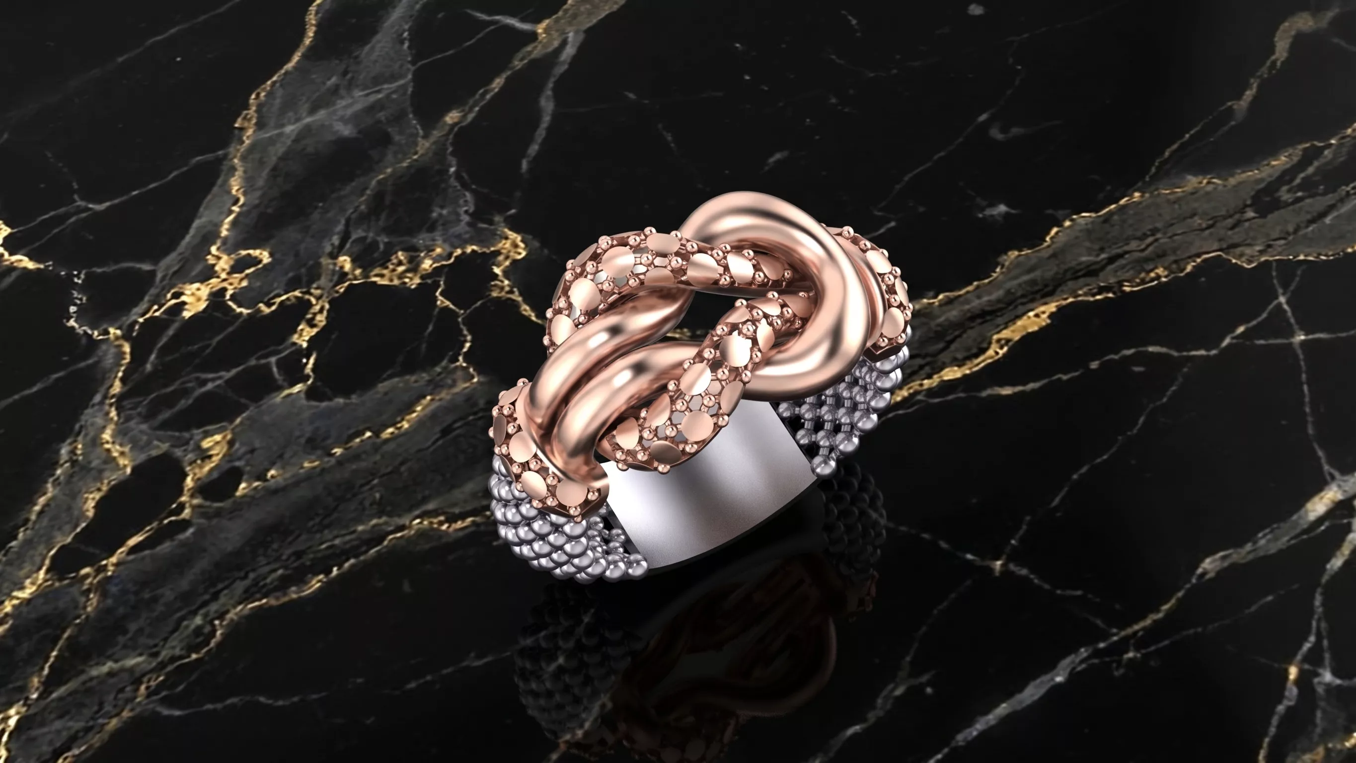 big Diamond cut gold finish knot mesh ring with support 3D print model