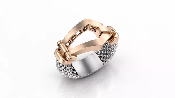 big size geometric buckle mesh ring with support