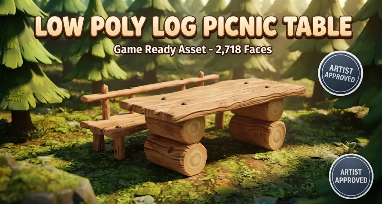 Stylized Log Picnic Table Free low-poly 3D model