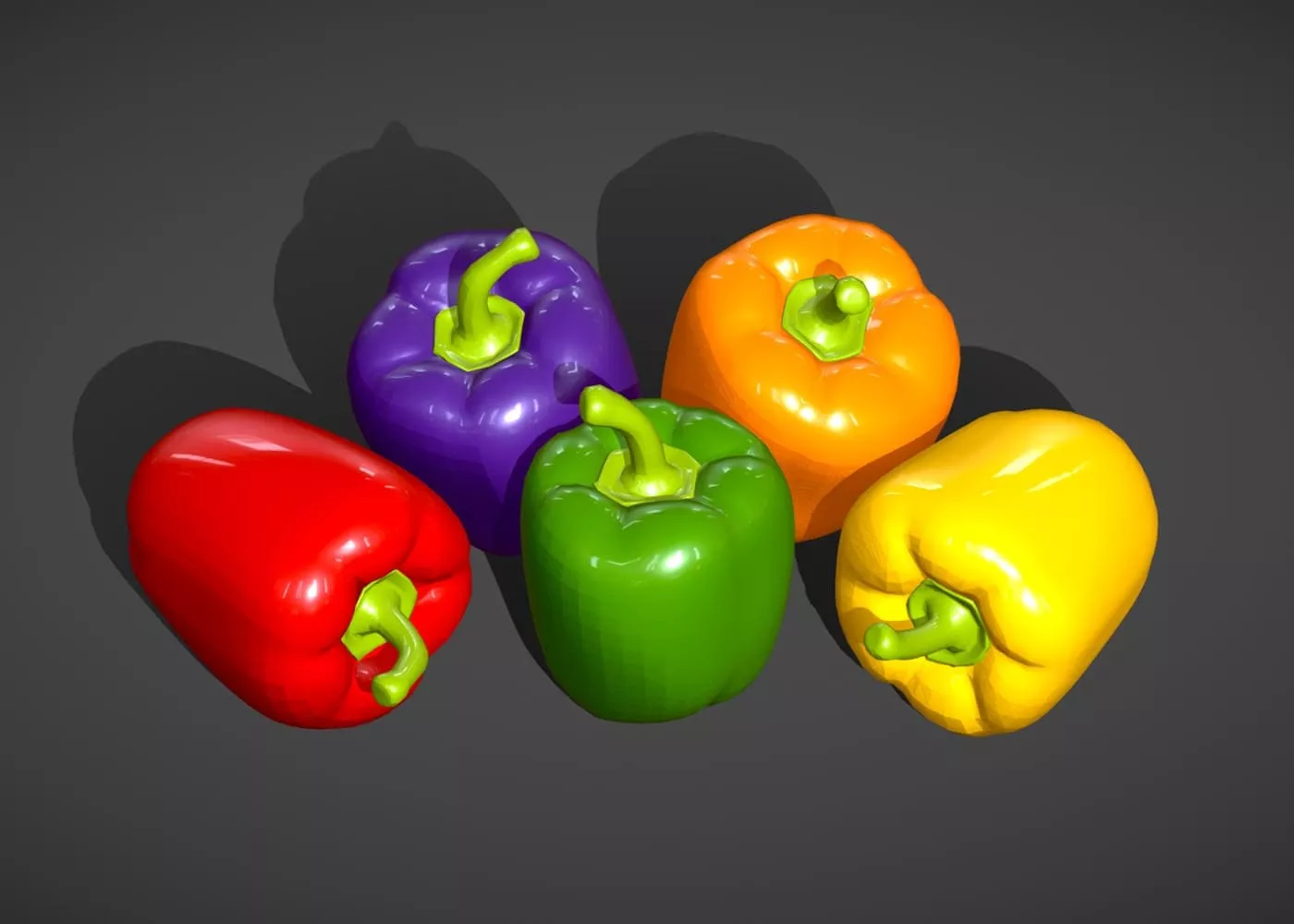 5 Bell Peppers - Capsicum - Low Poly Vegetable Stylized Pack Free low-poly 3D model