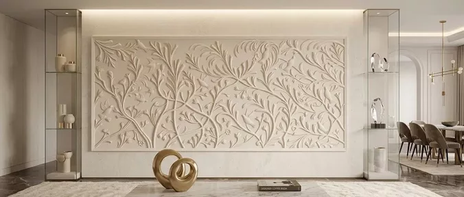 Classic Birds Botanical Branch Wall Panel Relief STL MAX RLF