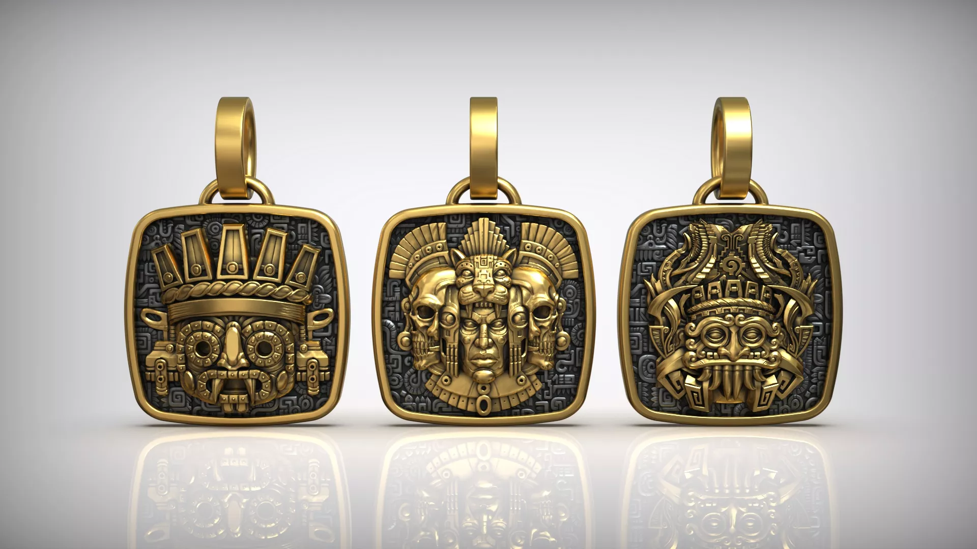 Aztec Gods Pendant Mesoamerican Deity Masks Collection 3D Model Pack