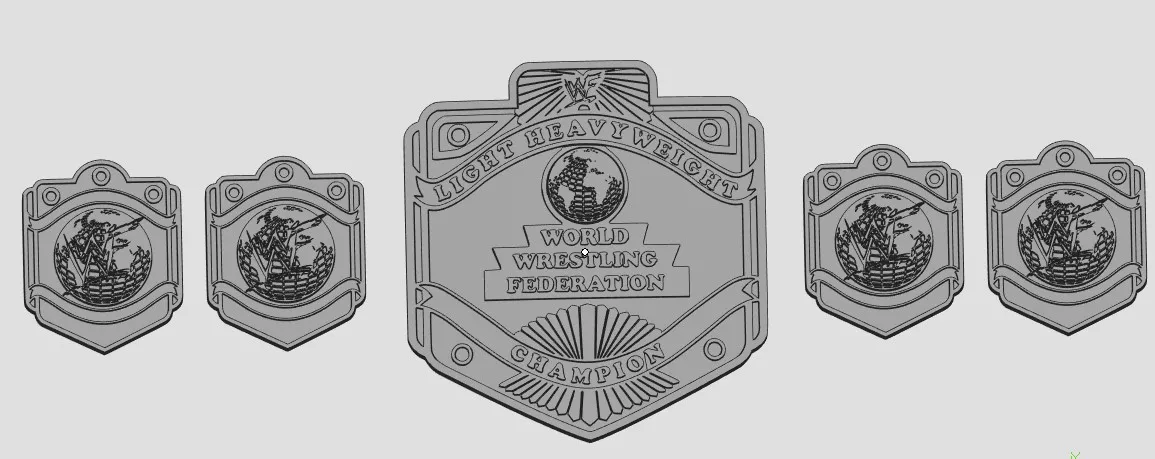 WWF Light Heavyweight Championship Belt Plates 3D Model Set 3D print model