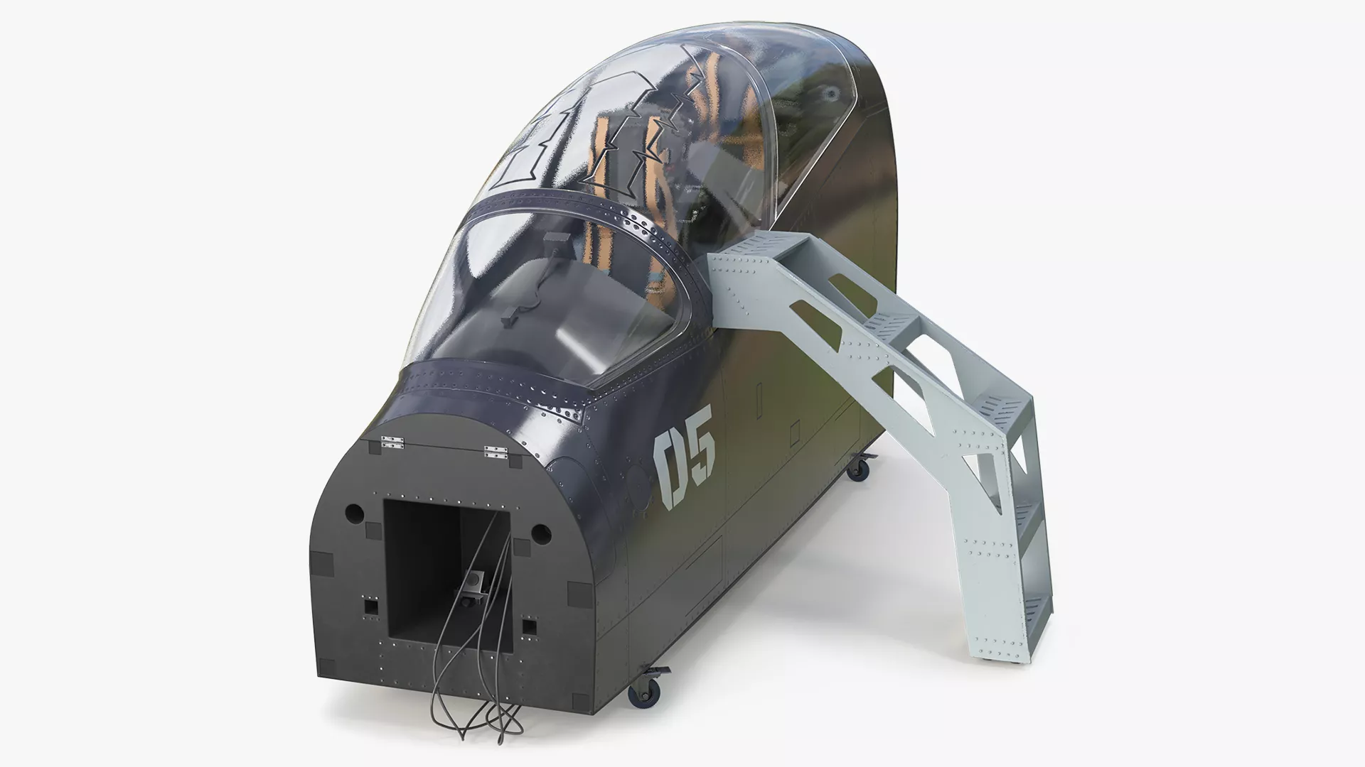 Flight Simulator Cockpit Trainer with Stairs Rigged 3D model