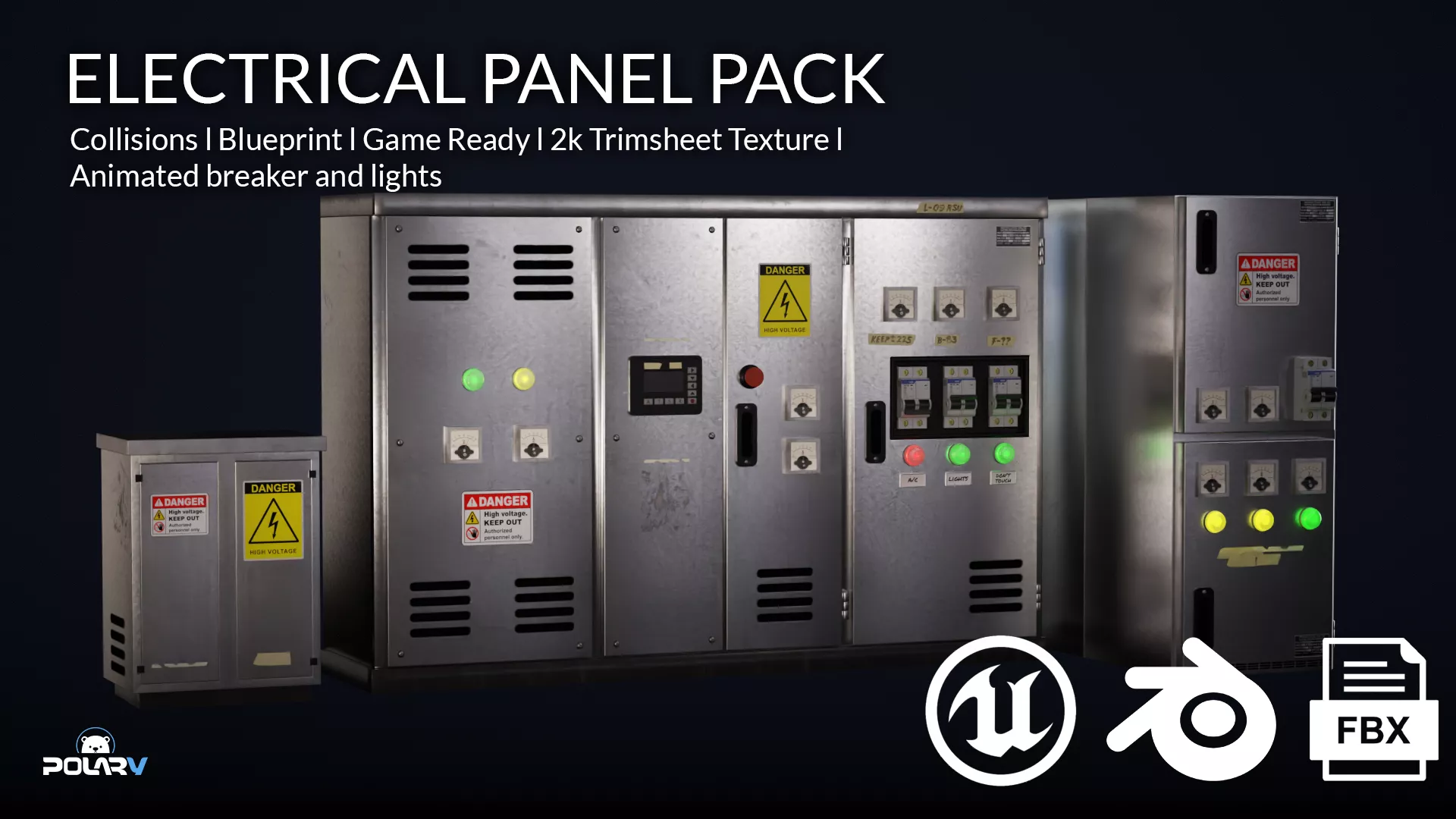 Electrical Panel Pack - 3D Trim Sheet and Interactive Blueprint Low-poly 3D model