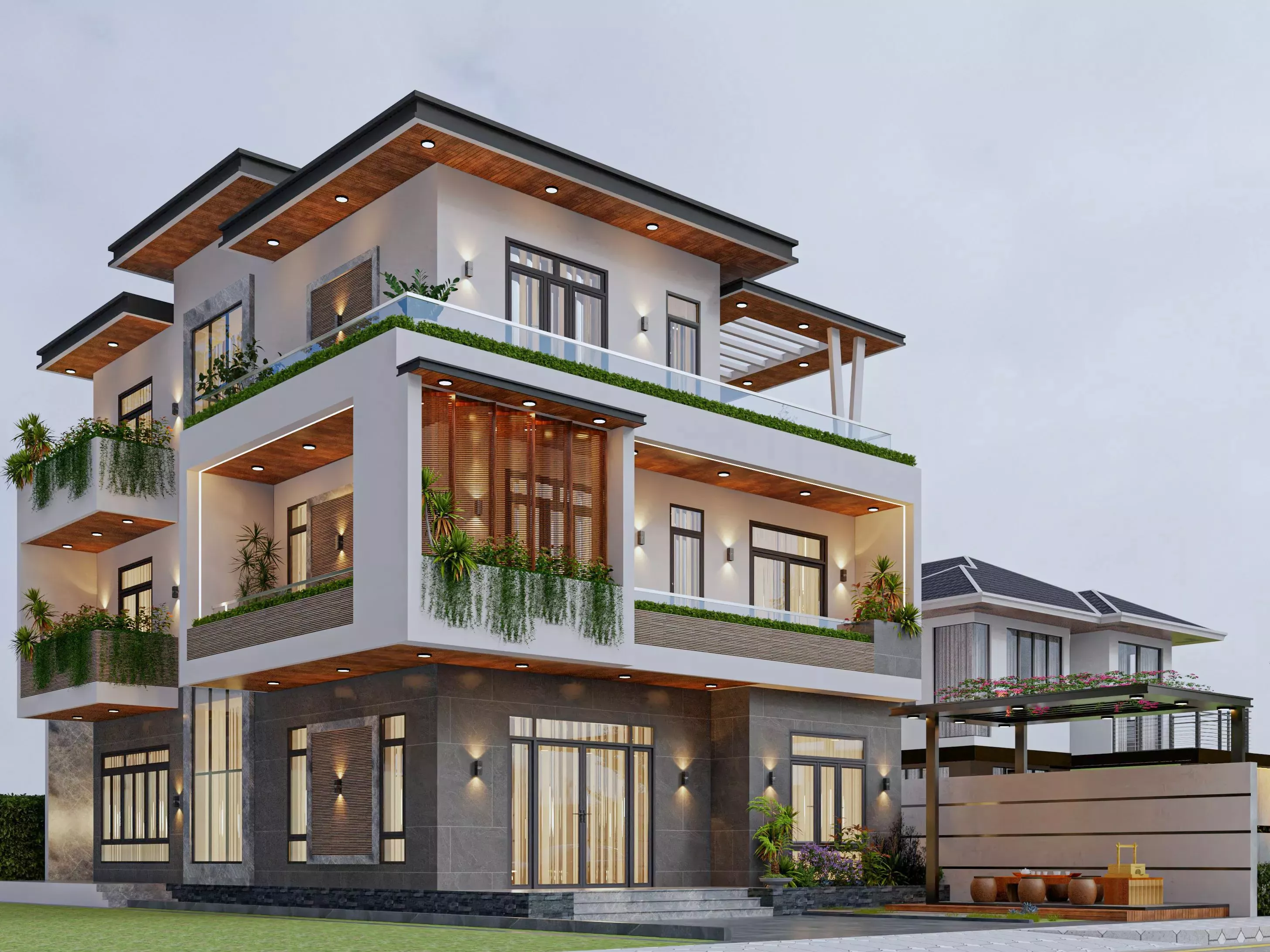 Modern 3-Story Urban Villa Exterior High Poly 3D model