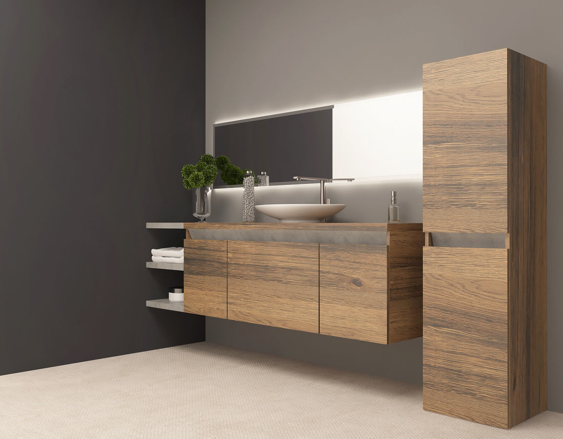 Bathroom modern with wooden cabinets and mirror 3D model_2