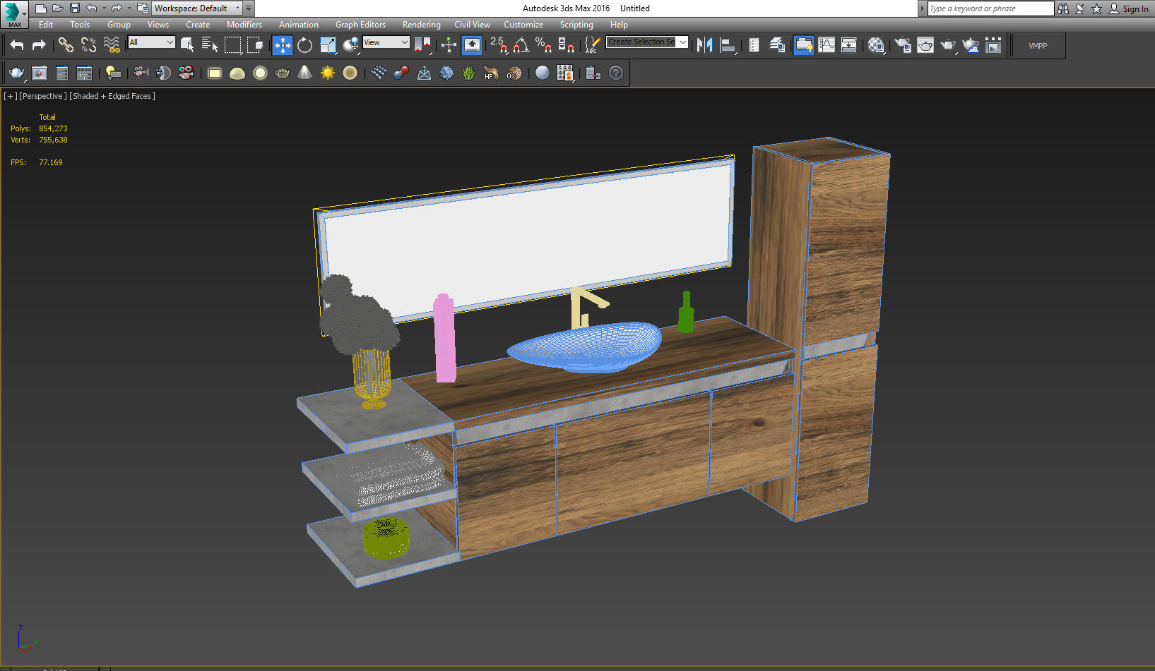Bathroom modern with wooden cabinets and mirror 3D model_4