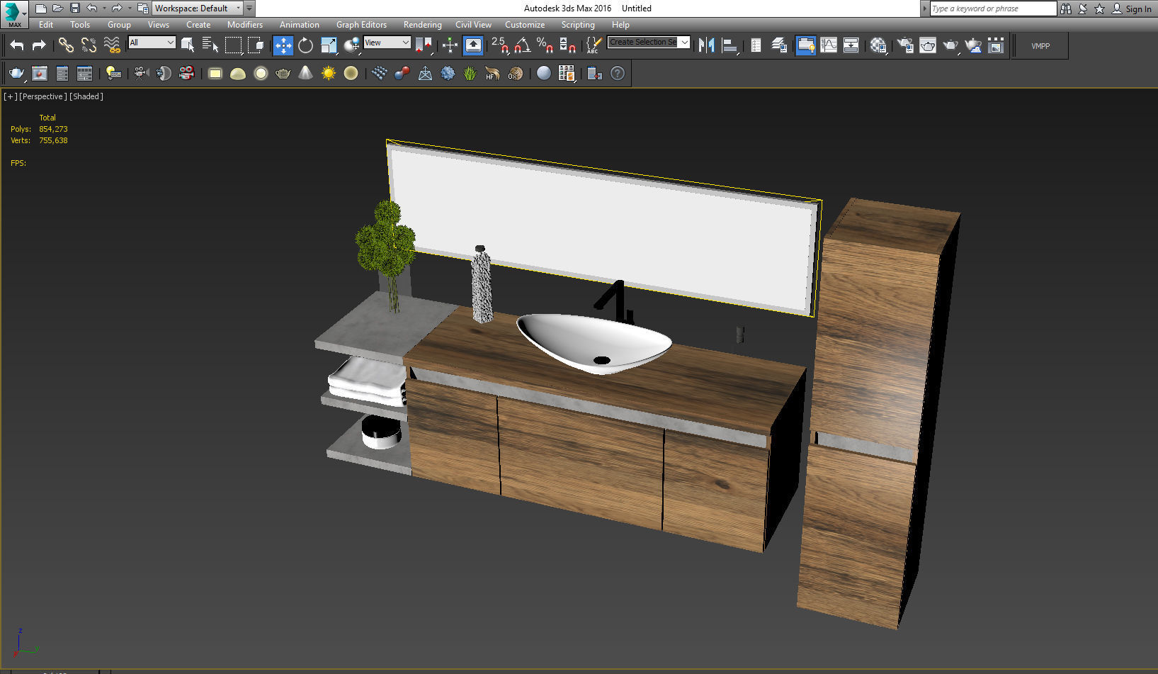 Bathroom modern with wooden cabinets and mirror 3D model_3