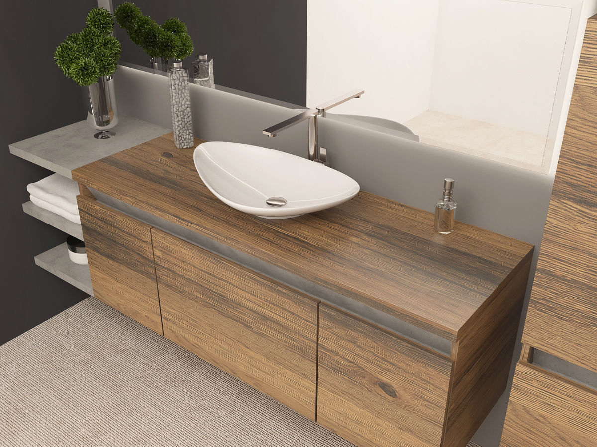 Bathroom modern with wooden cabinets and mirror 3D model_1