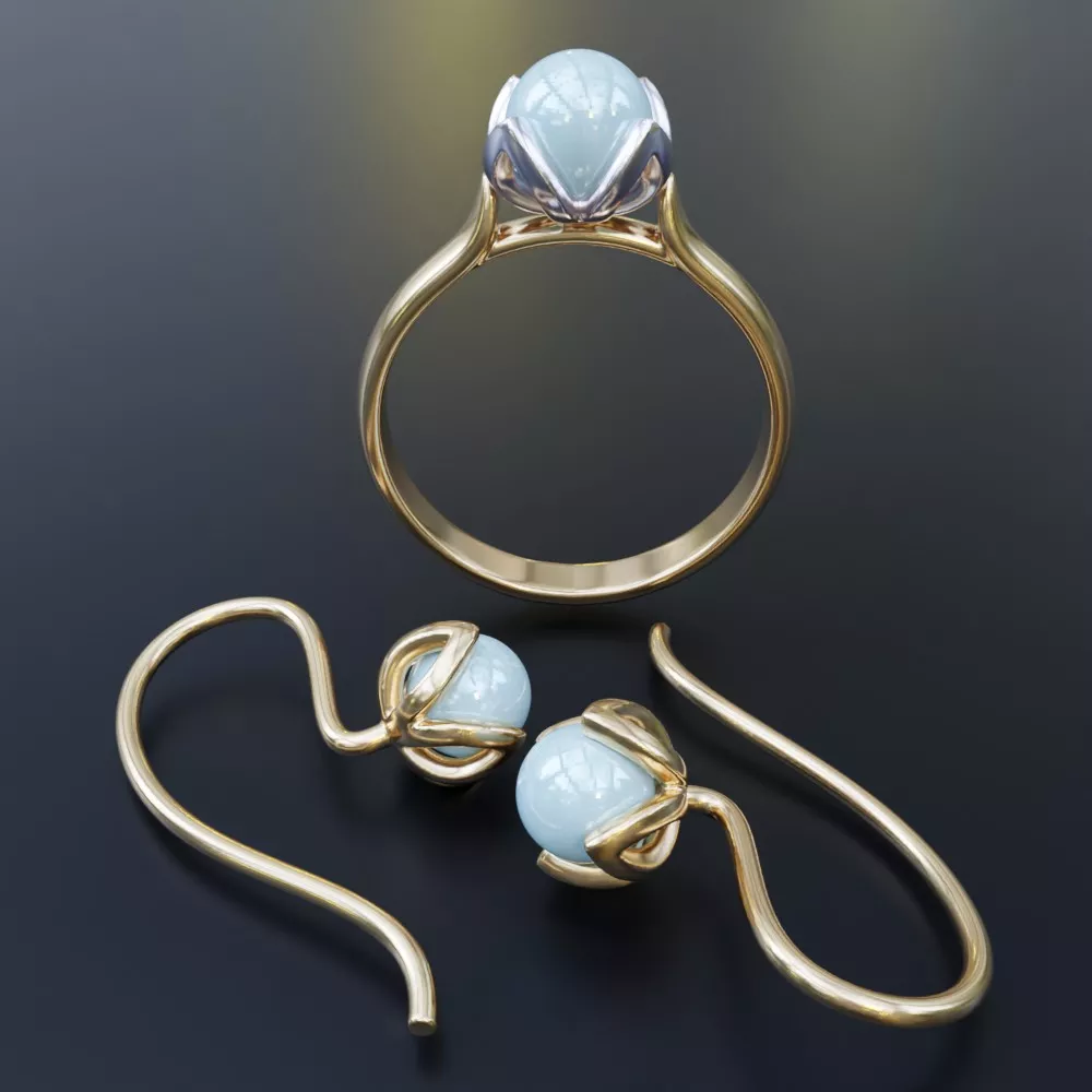 Flower ring and earing 3D print model