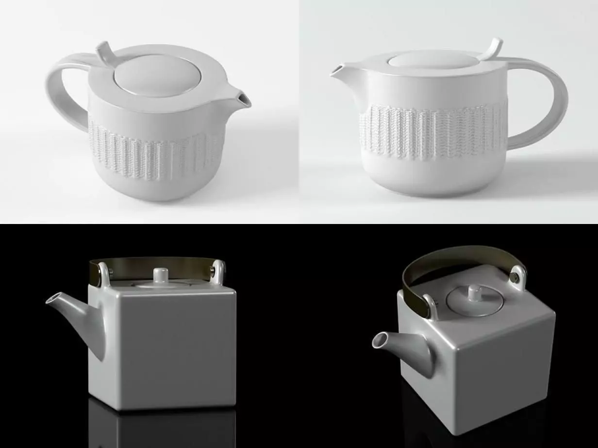 TeaTime set four different teapots 3D model_4