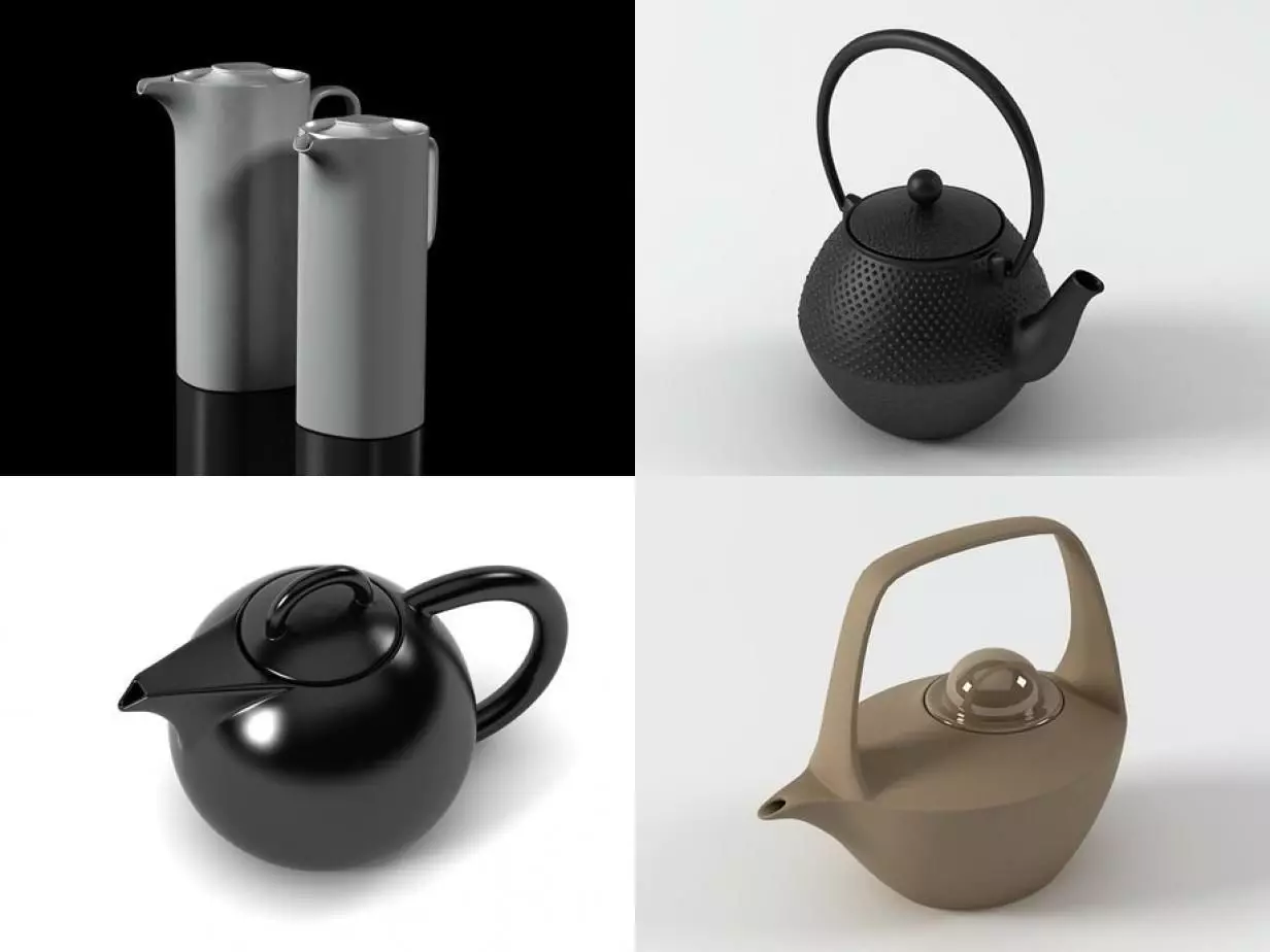 TeaTime set four different teapots 3D model_1