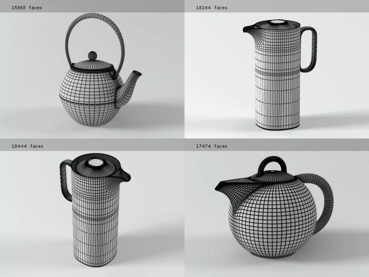 TeaTime set four different teapots 3D model_6