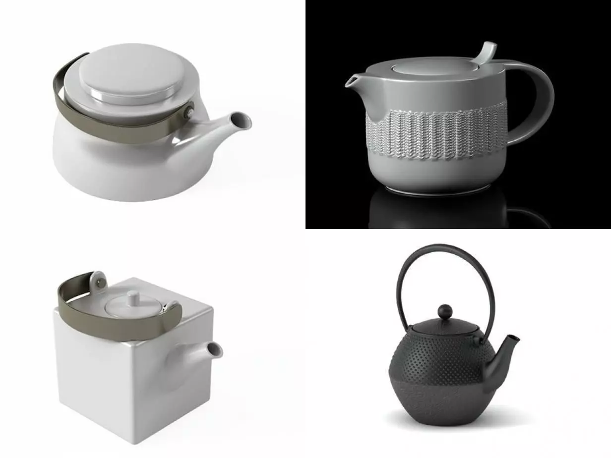 TeaTime set four different teapots 3D model_2