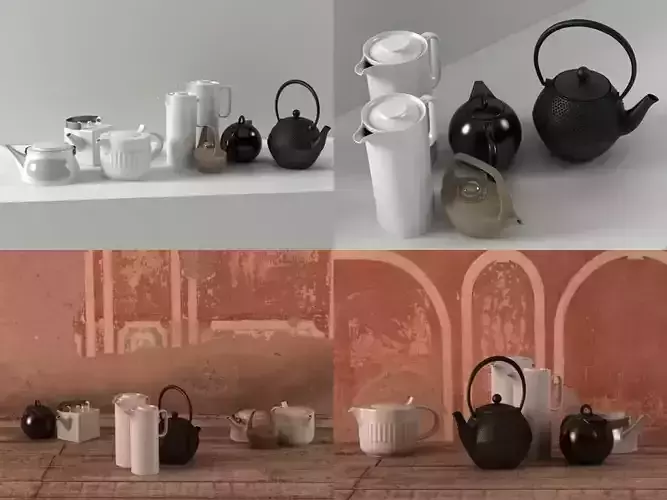 TeaTime set four different teapots 3D model