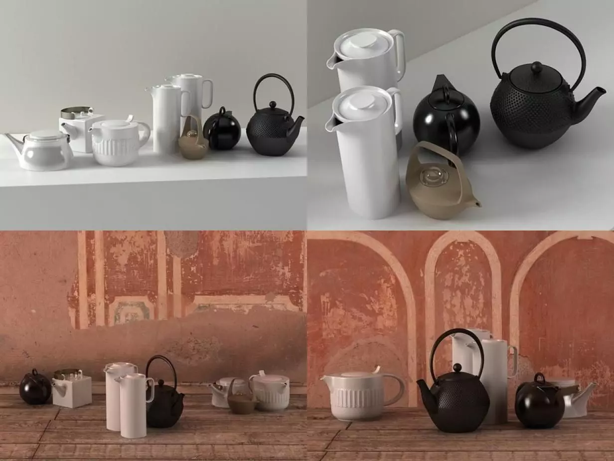 TeaTime set four different teapots 3D model_0