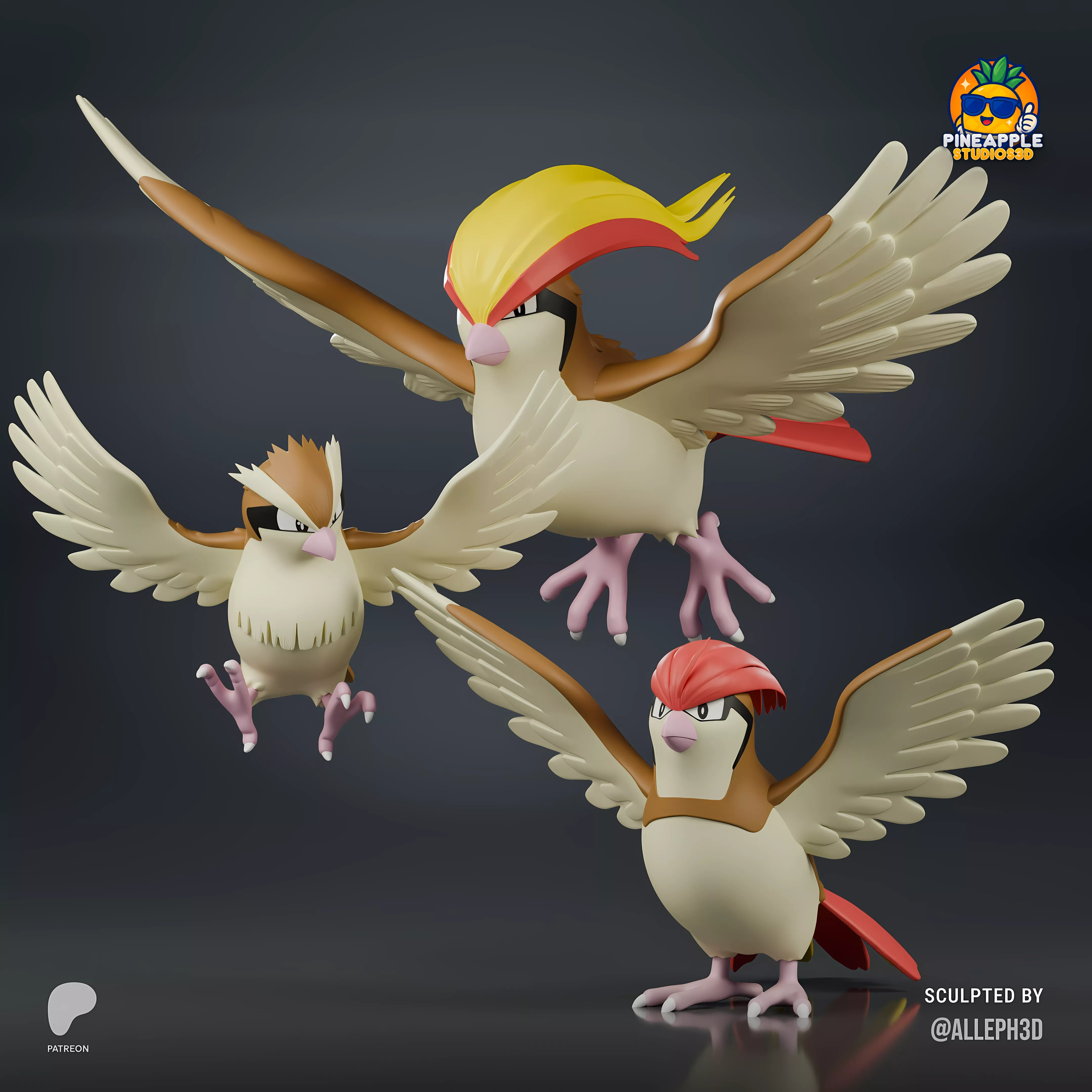 Pidgey Evolution Bundle Multicolor Pidgey Pidgeotto Pidgeot 3D print model