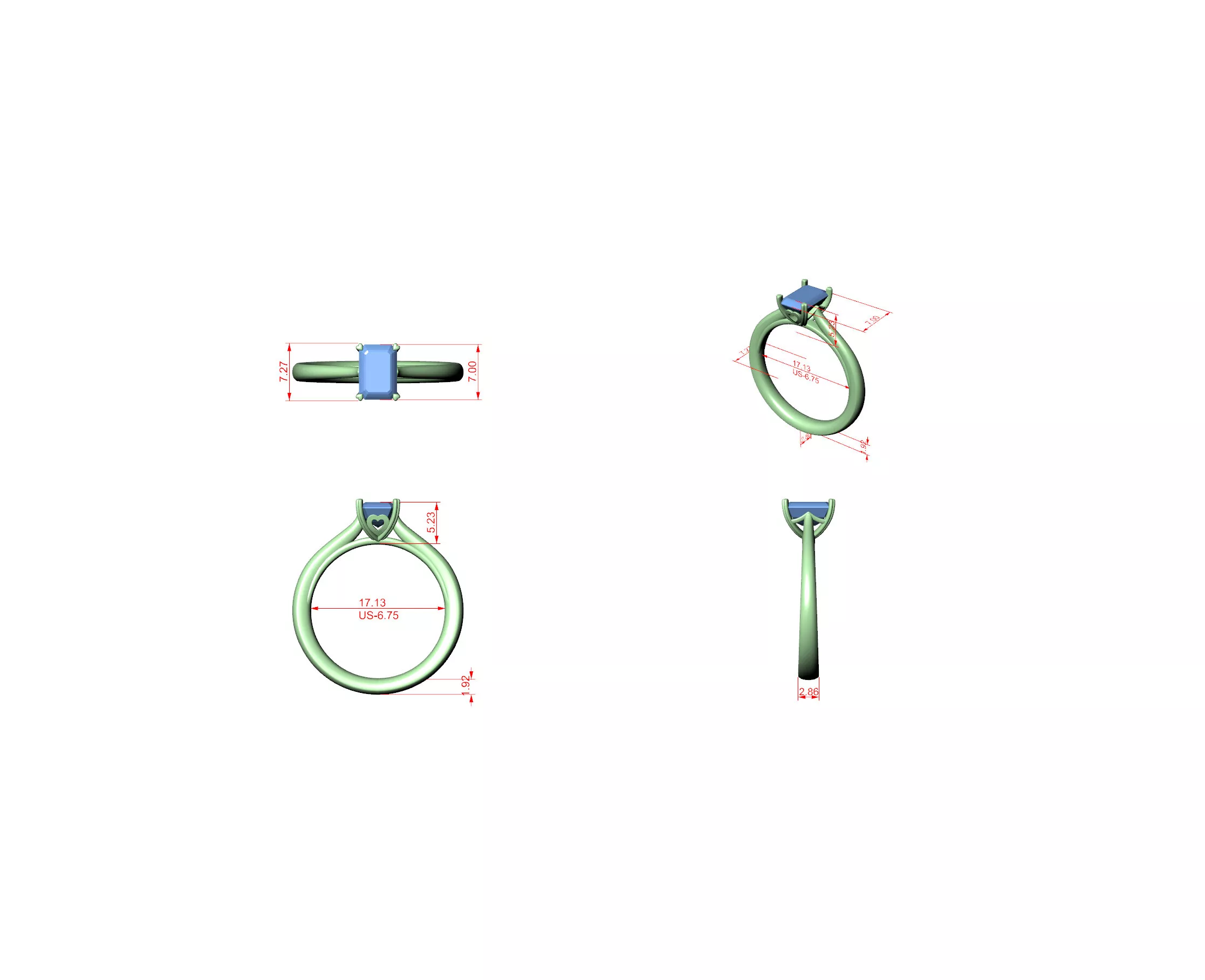 Buy Diamond Ring CAD Engagement Wedding Jewelry STL 3DM R3566 3D print model