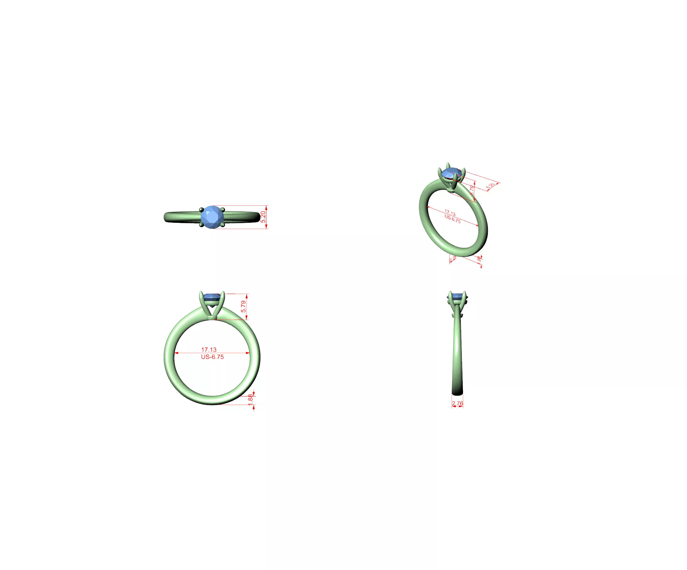Buy Diamond Ring CAD Engagement Wedding Jewelry STL 3DM R3565 3D print model