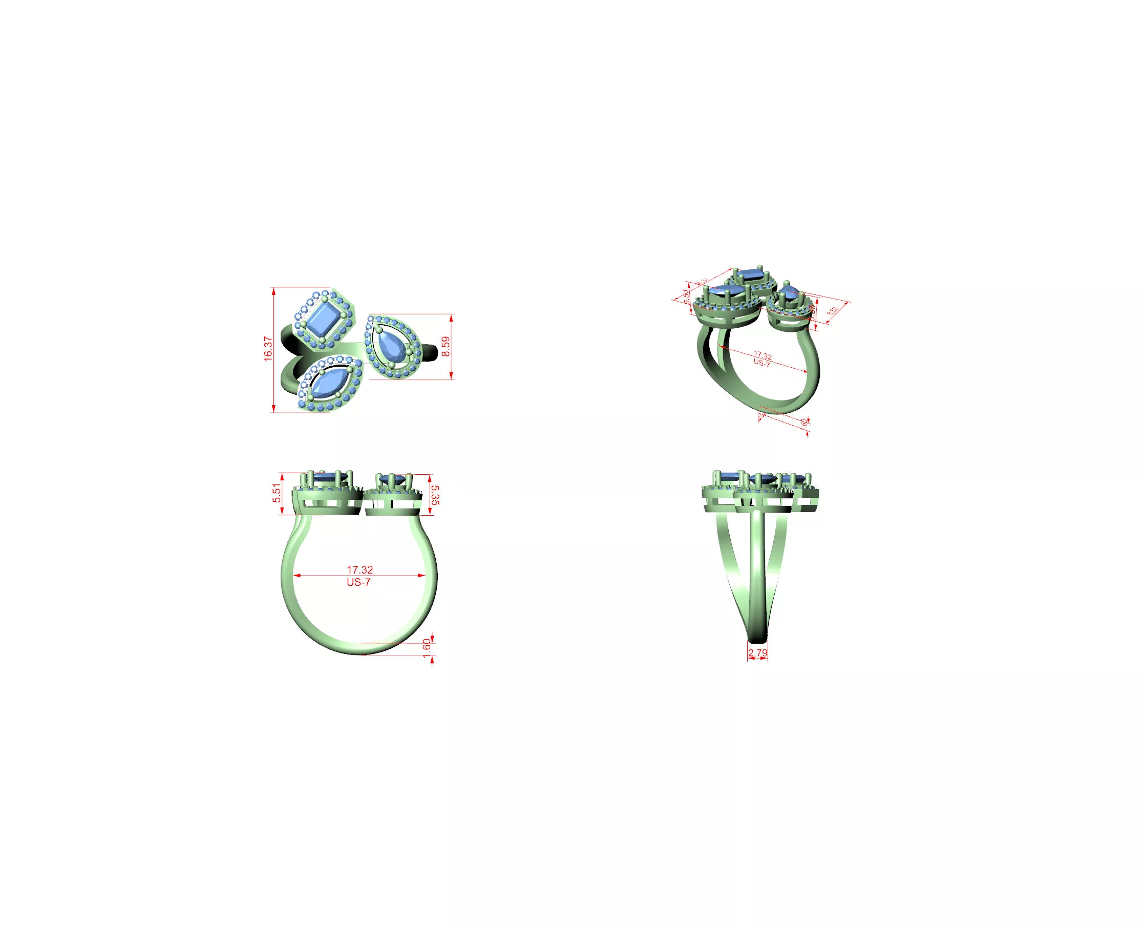Buy Diamond Ring CAD Engagement Wedding Jewelry STL 3DM R3391 3D print model