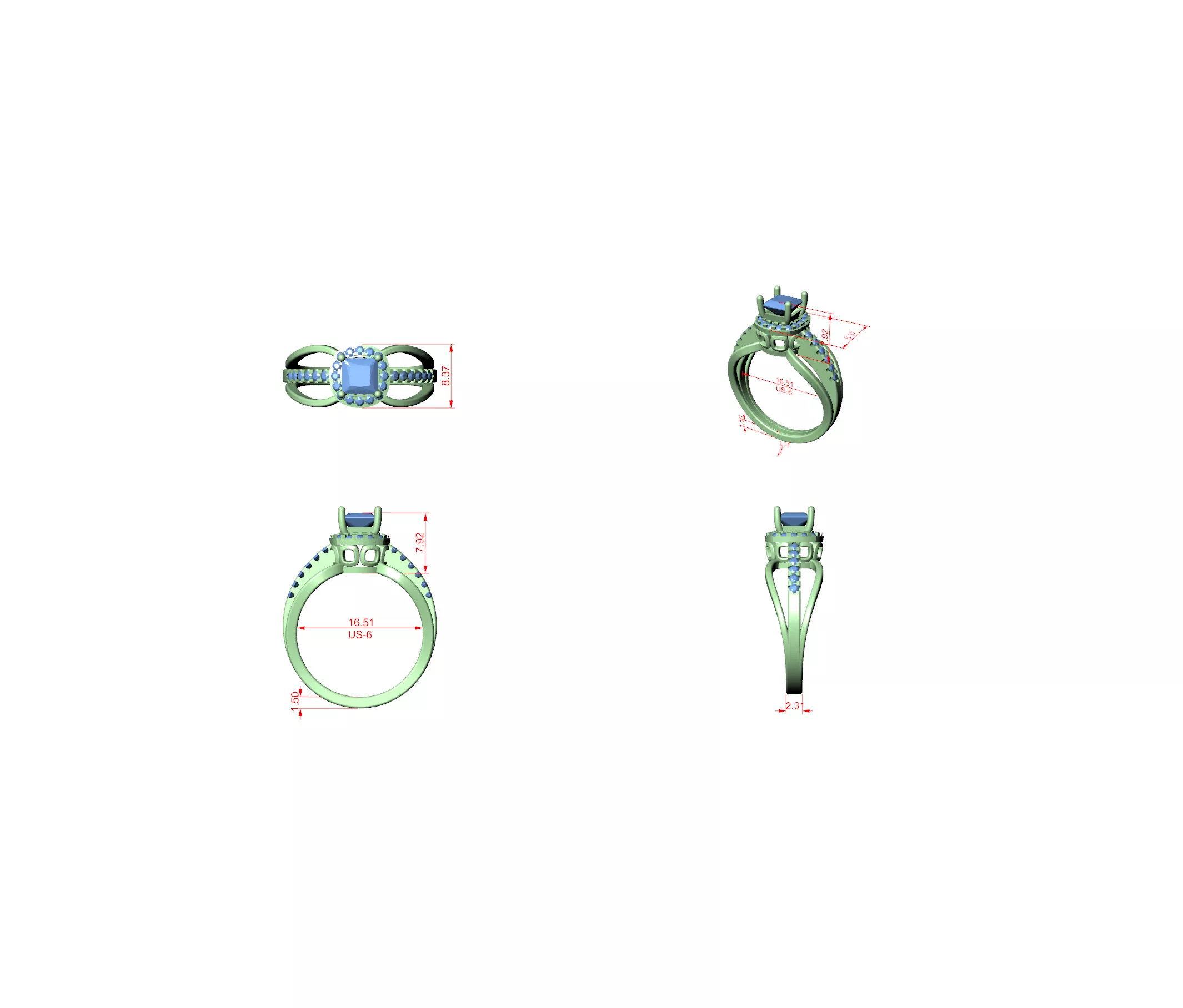 Buy Diamond Ring CAD Engagement Wedding Jewelry STL 3DM R3272 3D print model