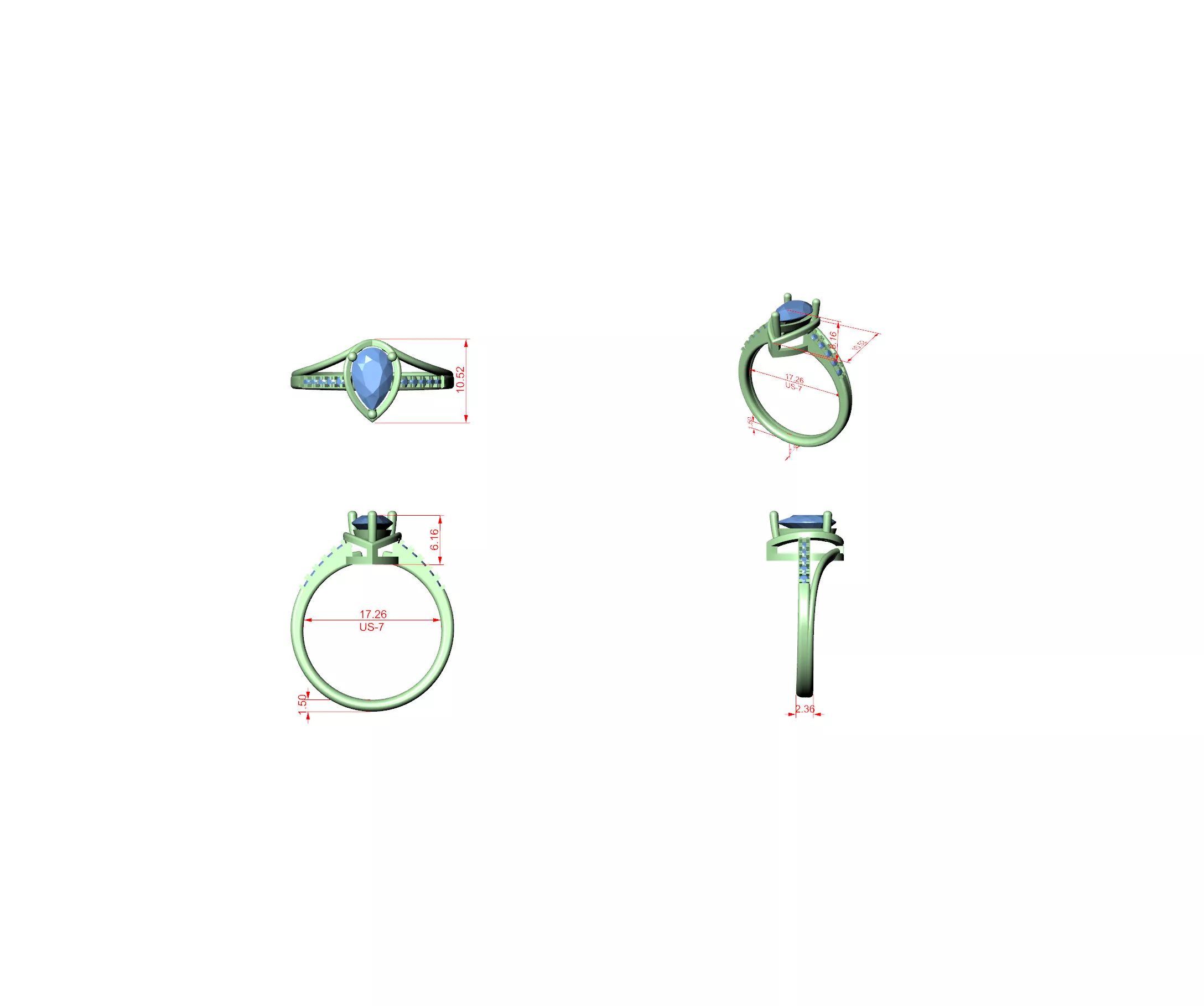 Buy Diamond Ring CAD Engagement Wedding Jewelry STL 3DM R3285 3D print model