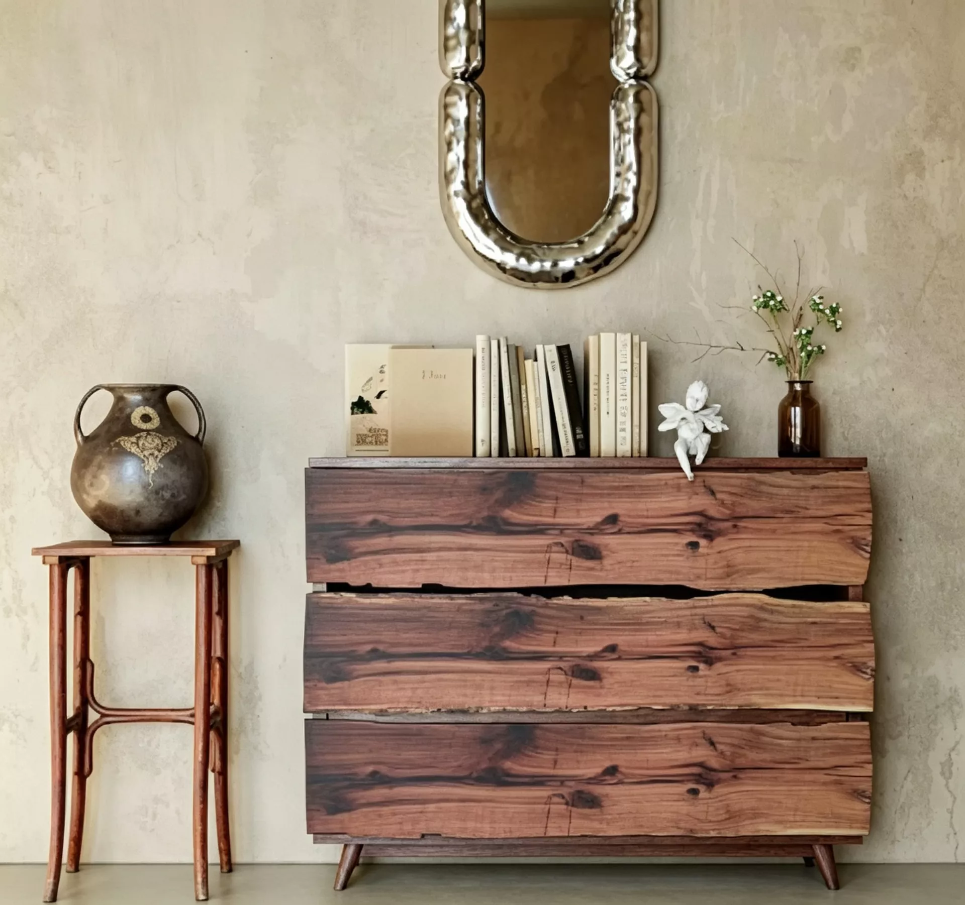 Wabi-Sabi Wooden Chest with Mirror 3D model