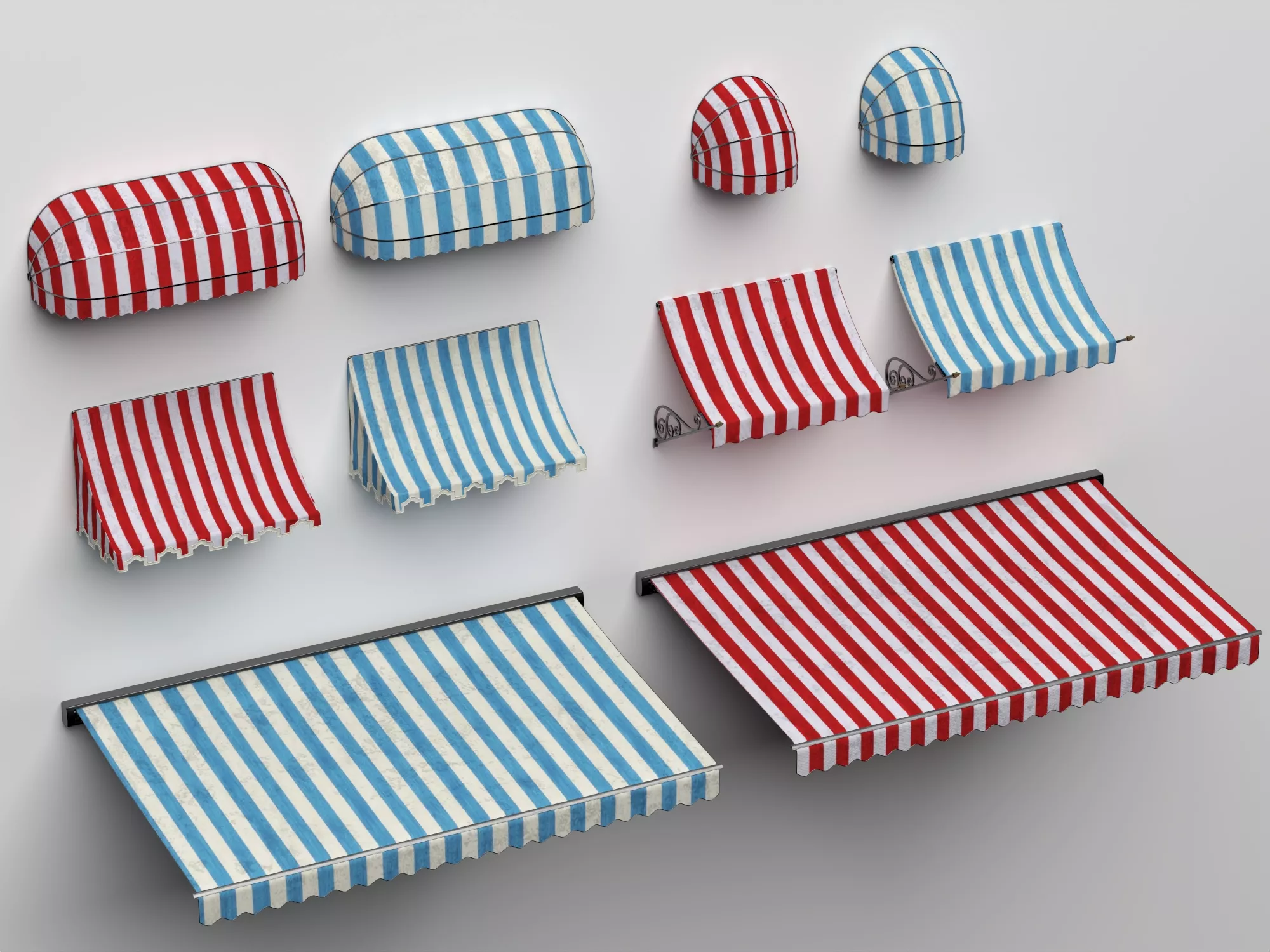 Striped Awning Collection 3D Model 3D model