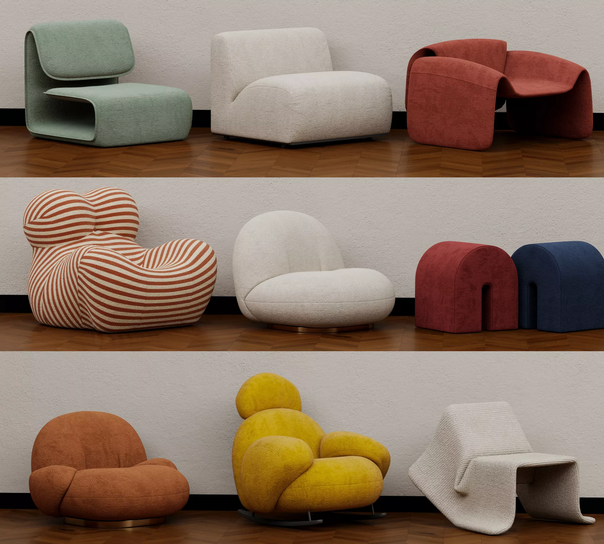 Modern Armchair Collection 3D Model 3D model
