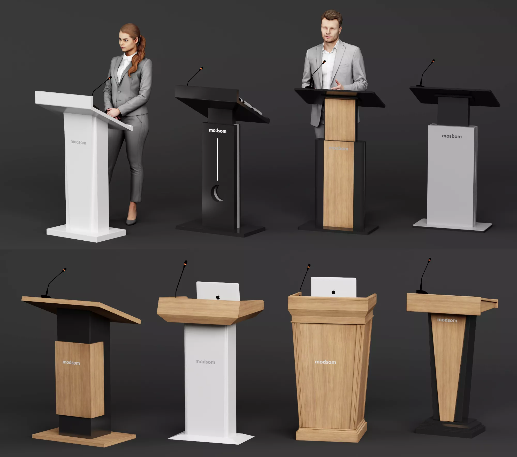 Speech Podium Collection 3D Model 3D model