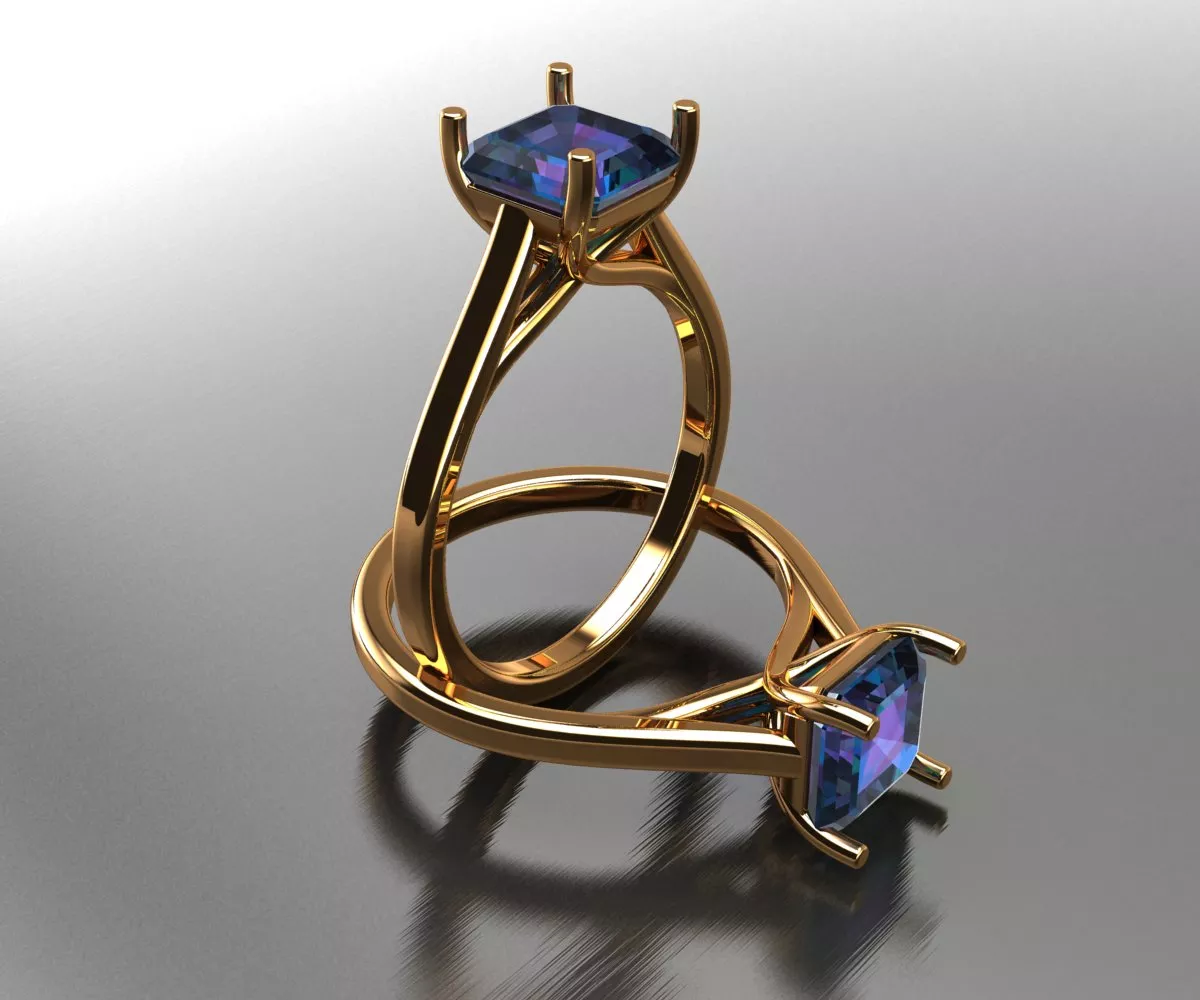 0112 Princess-Cut-Tanzanite-Solitaire-Engagement-Ring 4gm-US7 3D print model