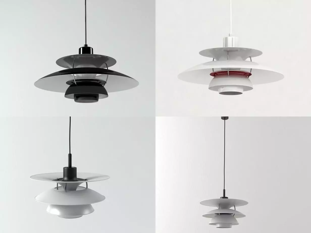 PH 5 different colored pendant lights hanging from ceiling 3D model_1