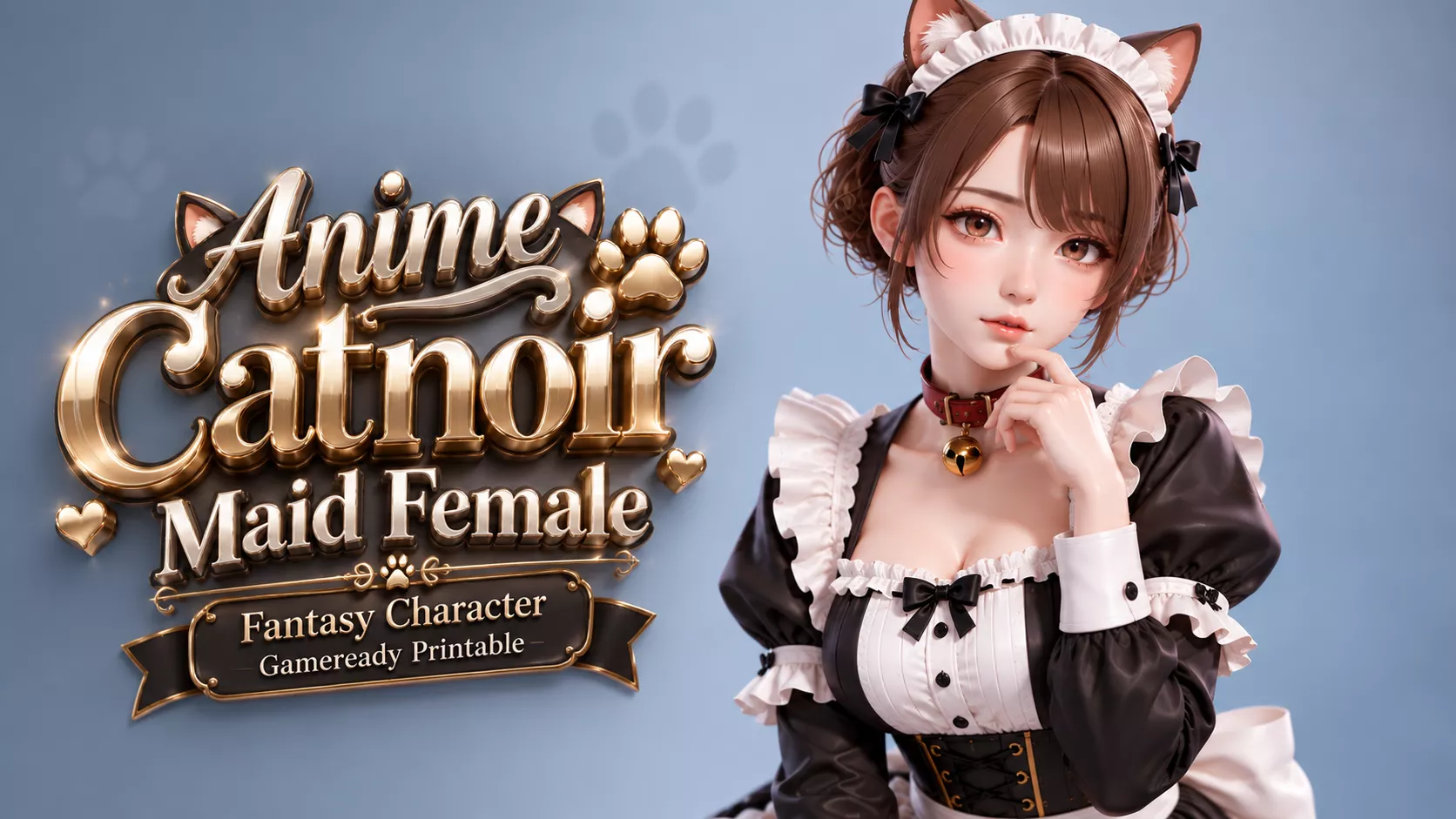 Anime Catnoir Maid Female Fantasy Character Low-poly 3D model