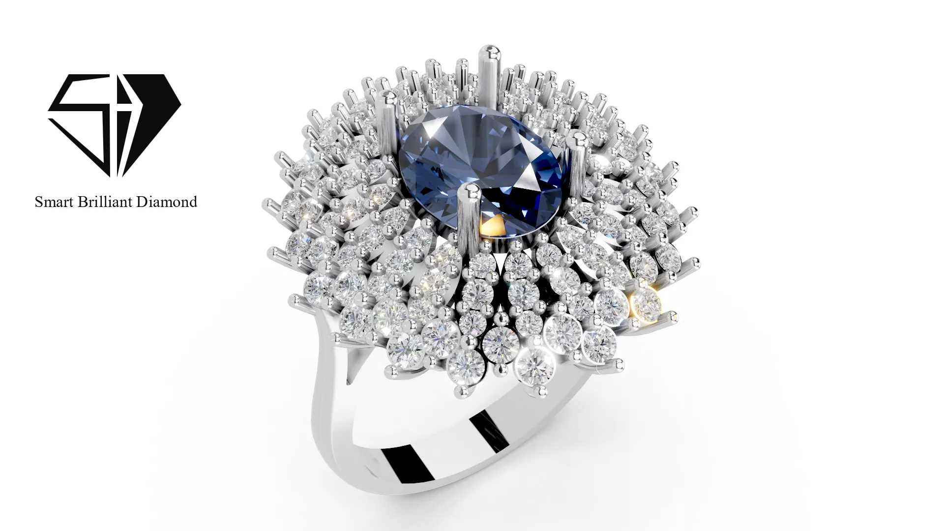 Royal Blue Sapphire Diamond Cluster Ring jr00463 3D print model