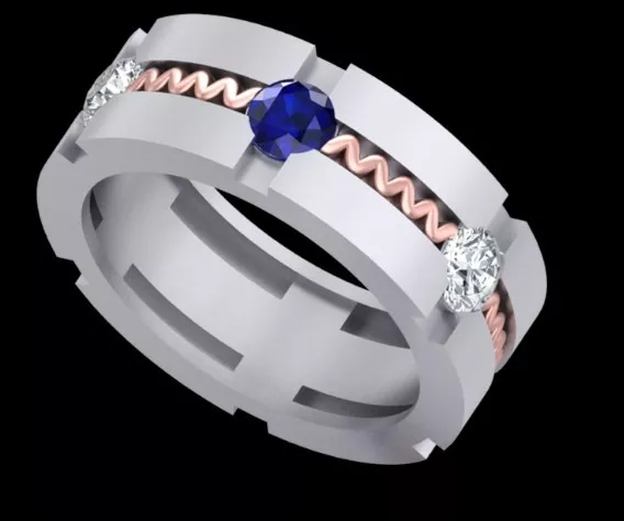 Blue Sapphire Two Tone Diamond Ring Free 3D print model