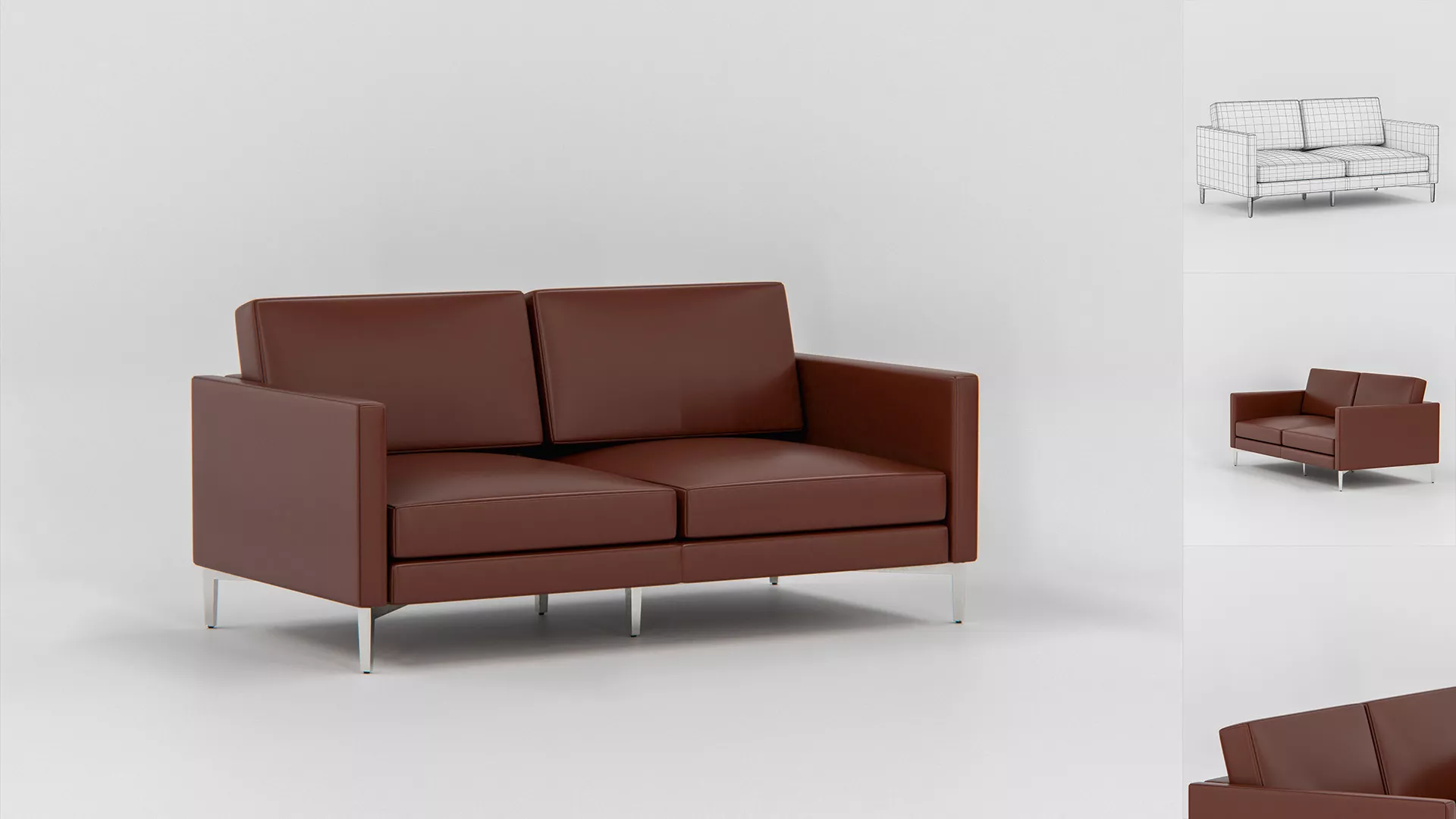 Knoll Divina Two Seat Leather Sofa Low-poly 3D model