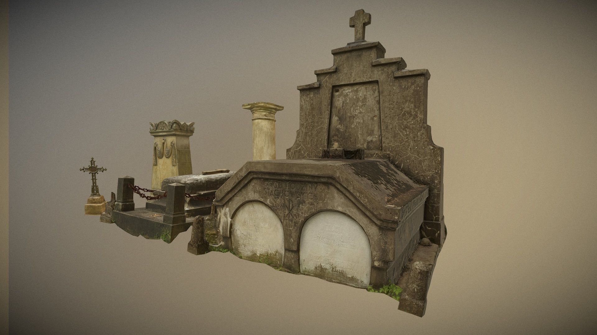 6x Grave crypt and crosses - cemetery colection Low-poly 3D model_1