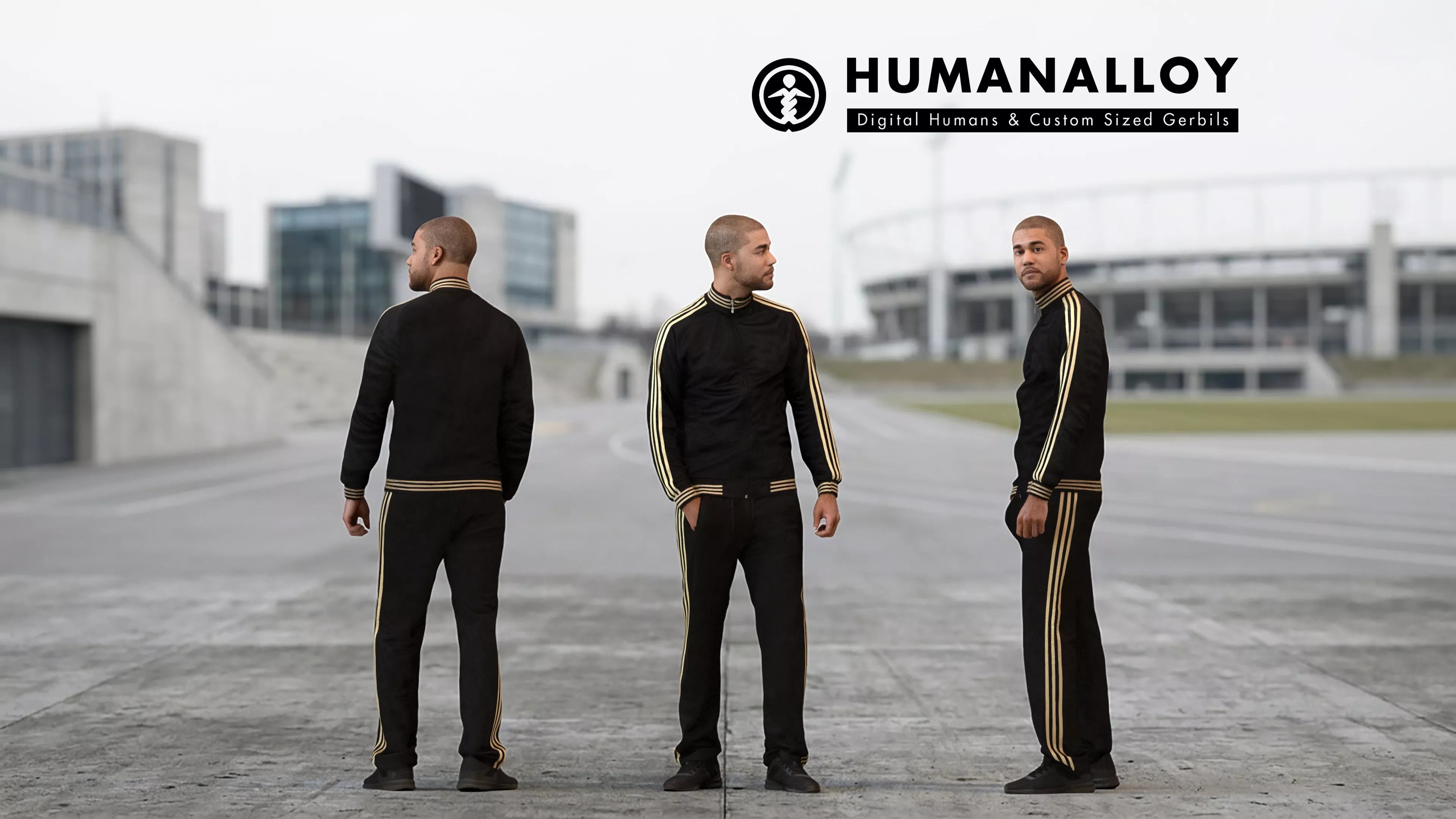 Adult Black male waiting in sportswear for transitional 3D model