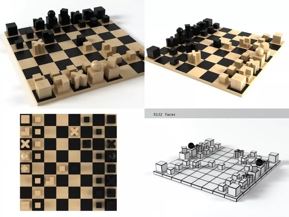 Bauhaus chess pieces 3D model_0