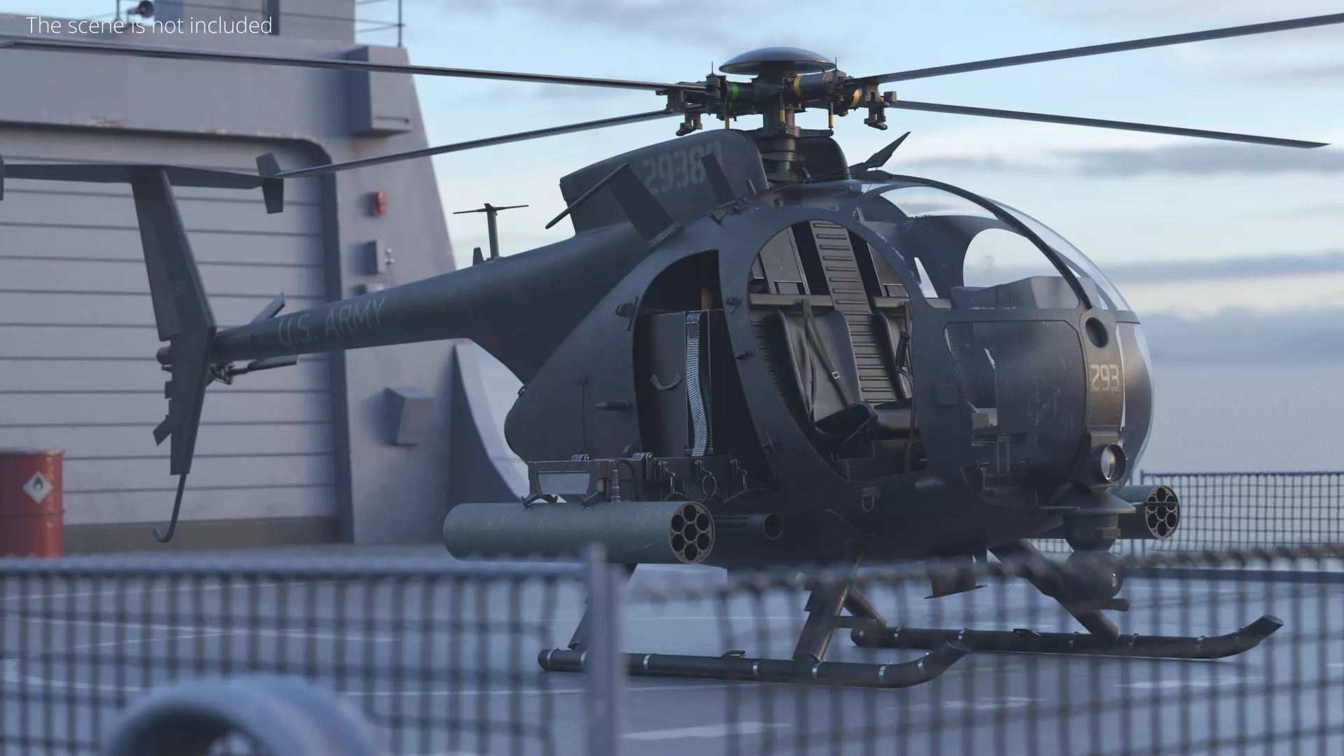 MH-6 Little Bird Helicopter with Rocket Pod Rigged for Cinema 4D 3D model