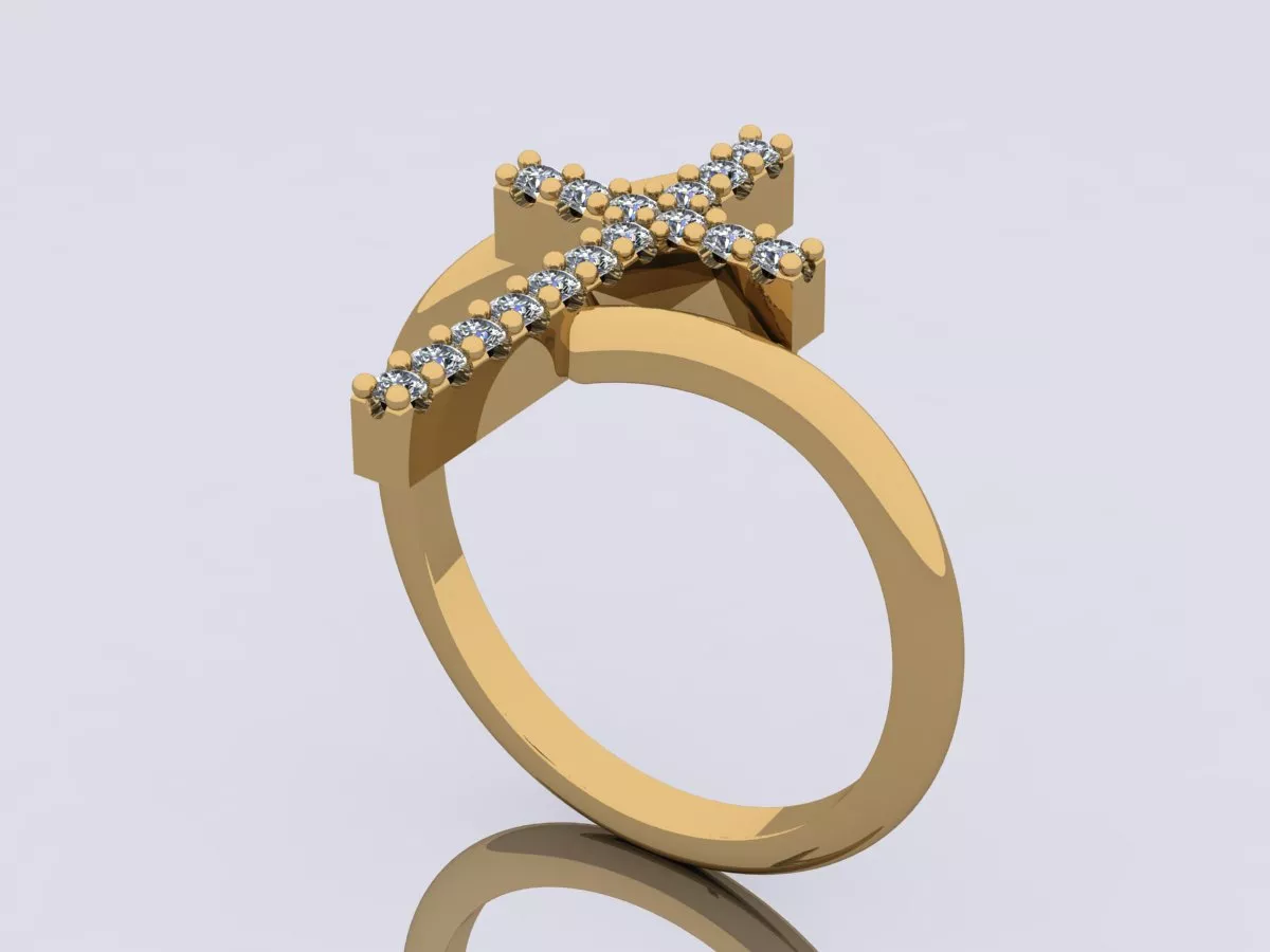 Cross Ring Gold Diamonds 3d model 3D print model