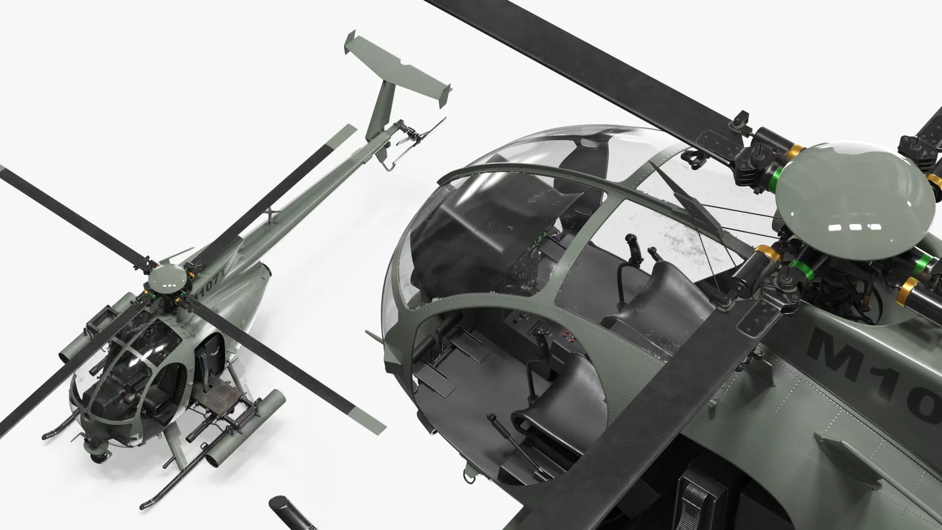 Military Trooper Helicopter with Weapon Rigged for Cinema 4D 3D model