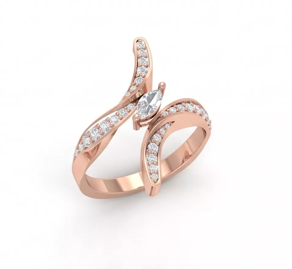 Marquise Diamond Ring CAD File Modern Crossover Design 3D print model
