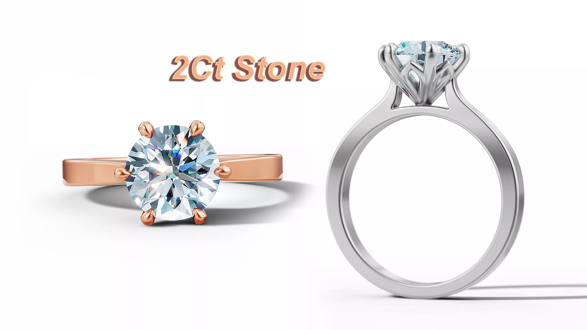 2CT stone Solitaire Engagement Ringprintable 3dmodel 3D print model